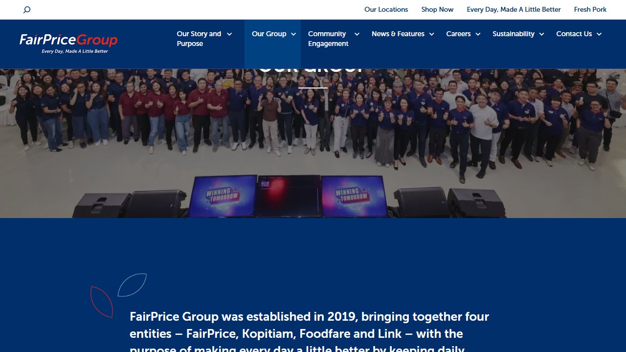 fairpricegroup.com.sg 官方頁面截圖:FairPrice Group - Our Group